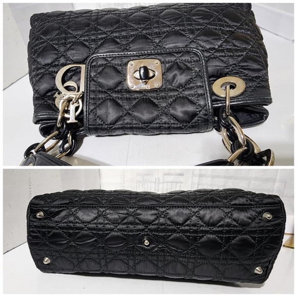 Authentic CHRISTIAN DIOR Cannage Quilted Satin Charming Lock Tote Bag Black - Picture 12 of 13